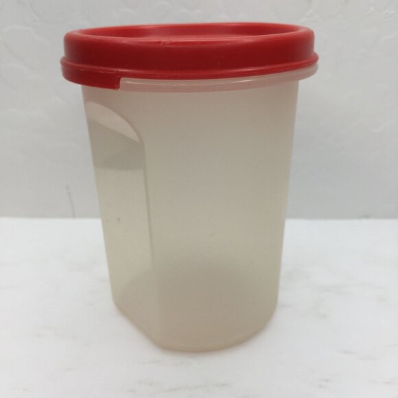 Vintage Tupperware Modular Mate 1606 Round Canister 15 Fl Oz 440mL Sheer Red Lid - Picture 1 of 12